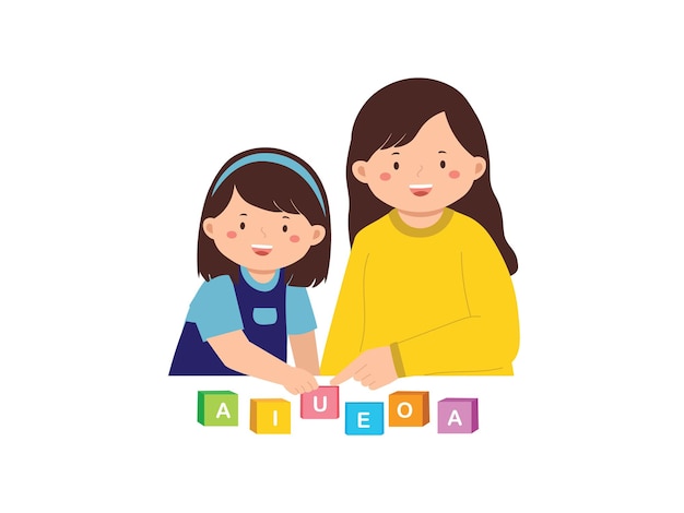 Madre e hija aprenden el alfabeto