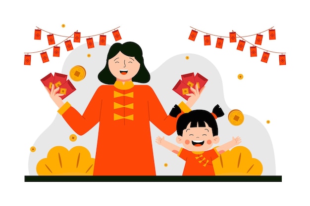 madre e hija celebran el año nuevo lunar