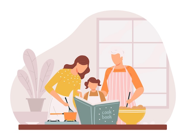 Madre e hija cocinando juntos en la escena de la cocina Niña adulta preparando comida en el interior del hogar