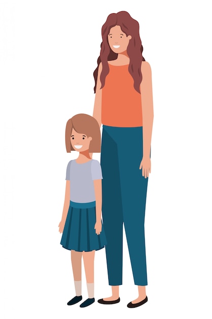 Vector madre e hija de pie avatar personaje