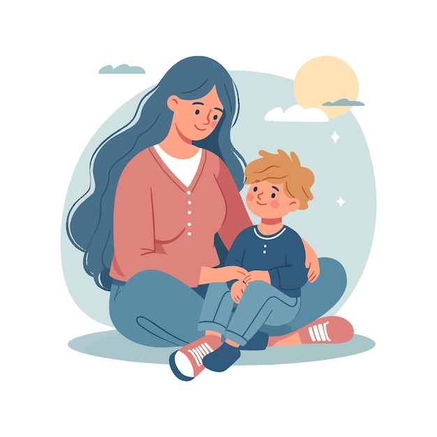 Madre e hijo dibujando a mano fondo de ilustración vectorial