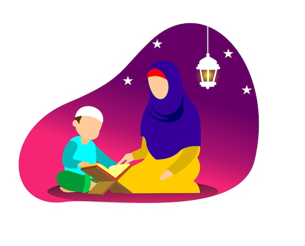 Madre e hijo leyendo el Corán durante el Ramadán