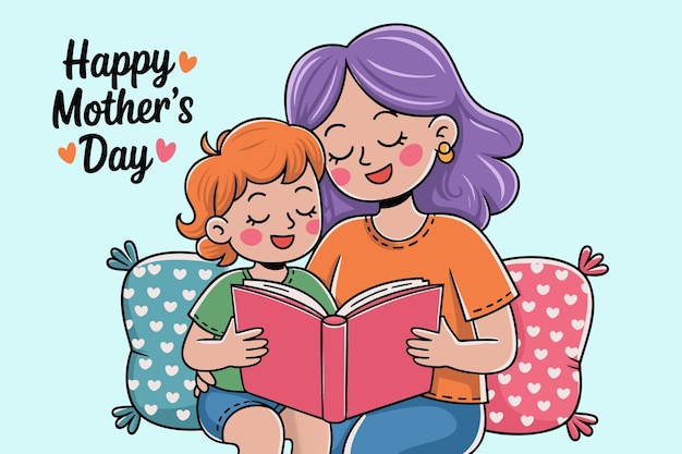 Madre e hijo leyendo juntos en el Día de la Madre