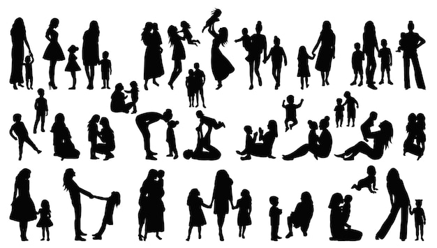madre e hijo madre e hijo silueta de madre e hija configurada en vector de estilo plano