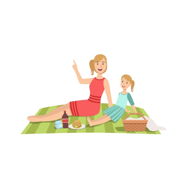 madre e hijo, tener comida campestre juntos, ilustración