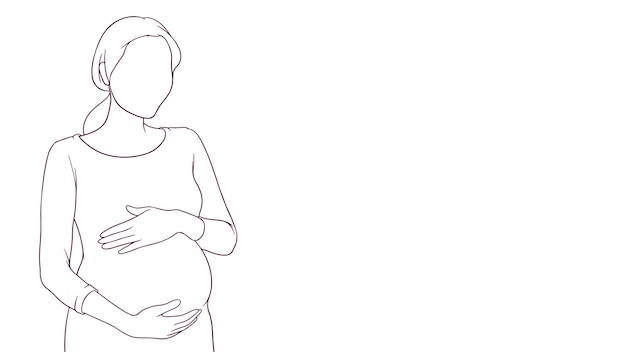 madre embarazada abrazando tiernamente su vientre ilustración vectorial de estilo dibujado a mano