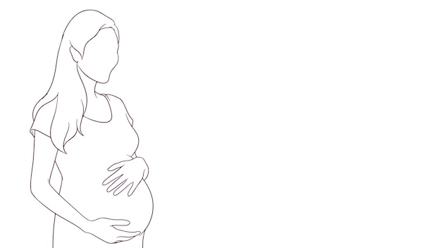 madre embarazada criando conexión con su vientre ilustración vectorial de estilo dibujado a mano
