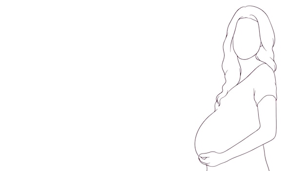 madre embarazada delicadamente cubriendo su vientre mano dibujado estilo ilustración vectorial