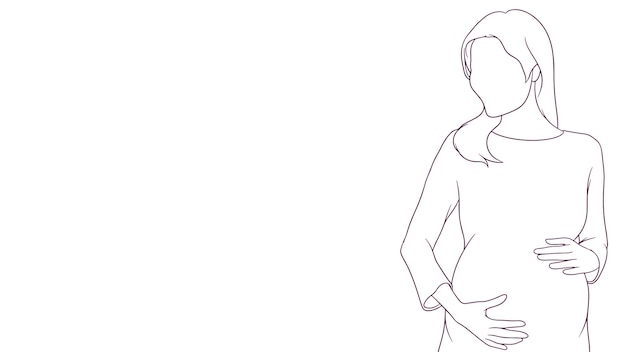 madre embarazada delicadamente cubriendo su vientre mano dibujado estilo ilustración vectorial