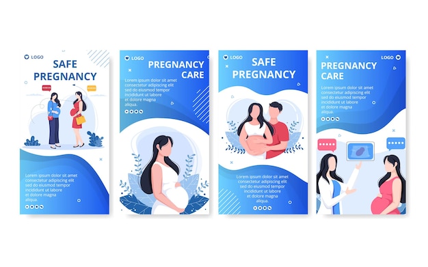 Madre embarazada y seguro de maternidad Ig Stories Plantilla de atención médica Ilustración plana Editable de fondo cuadrado para redes sociales o tarjeta de felicitación