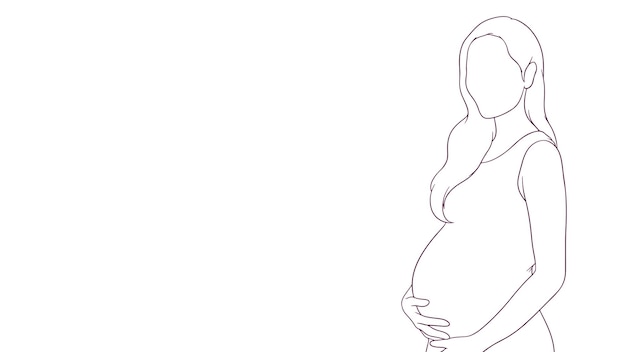 madre embarazada sosteniendo suavemente su vientre con la mano dibujada ilustración vectorial de estilo