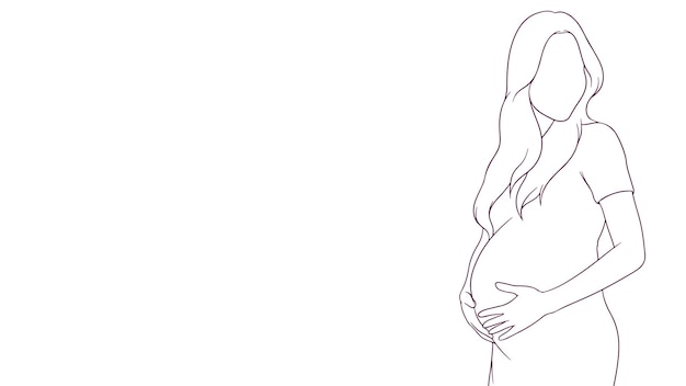 madre embarazada sosteniendo suavemente su vientre con la mano dibujada ilustración vectorial de estilo