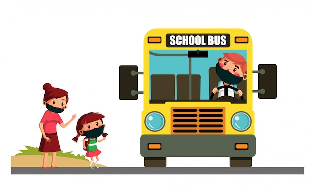 Madre envía a su hija a la escuela en autobús escolar