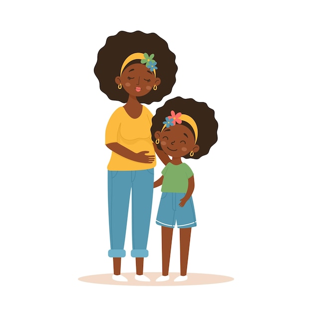 Madre y hija afroamericanas juntas en una familia feliz Ilustración vectorial