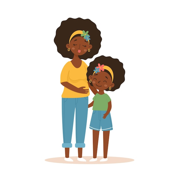 Vector madre y hija afroamericanas juntas en una familia feliz ilustración vectorial