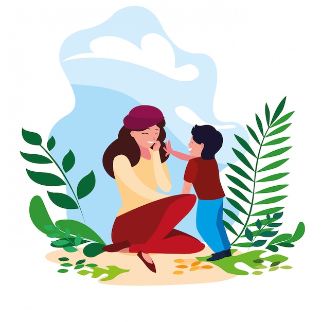 Madre con hijo en escena naturaleza