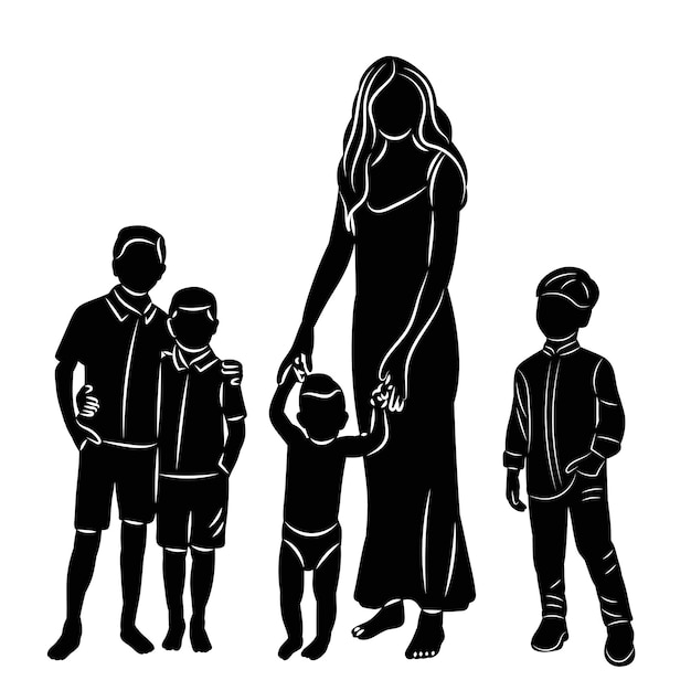 madre con hijos mujer con hijos en vector de fondo blanco