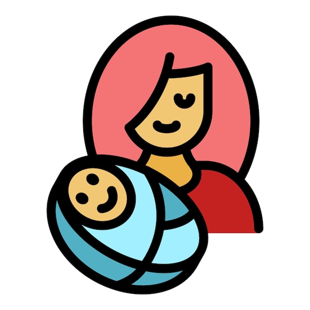 Madre con icono de niño recién nacido Contorno madre con icono vectorial de bebé recién nacido color plano aislado
