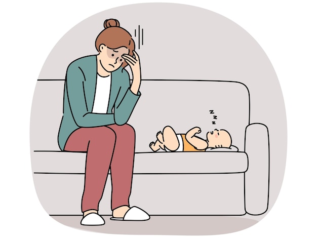 Madre joven agotada lucha con la maternidad