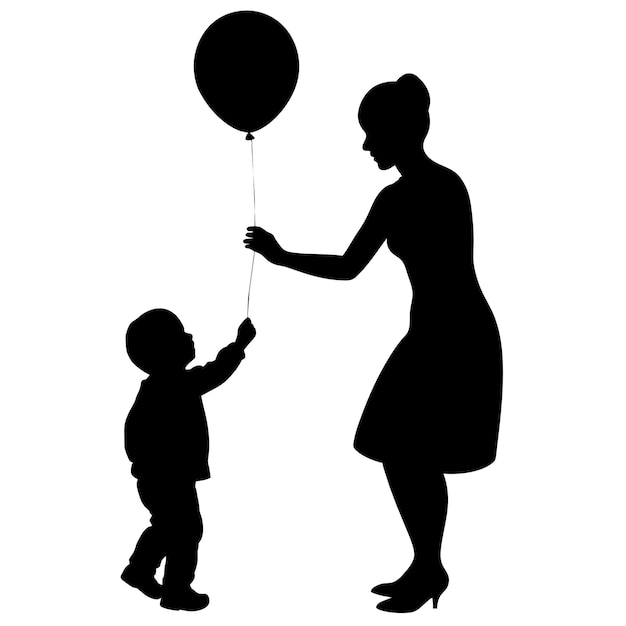 Una madre juega con sus hijos silueta vectorial fondo blanco 27