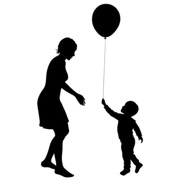 Una madre juega con sus hijos silueta vectorial fondo blanco 33