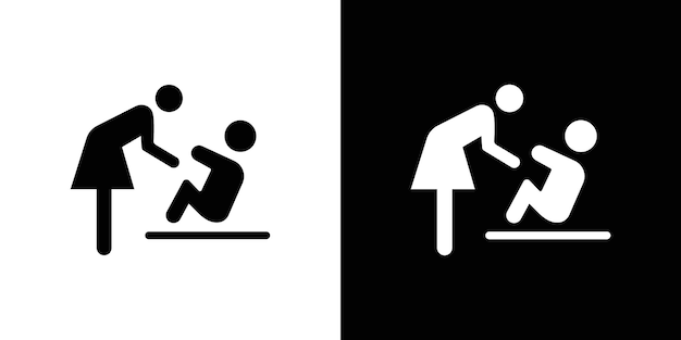 Madre lavando al bebé en la bañera icono vector de conjunto de logotipo