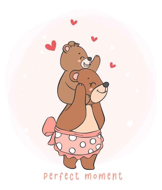 Vector madre oso y bebé oso momento conmovedor dibujos animados doodle ilustración día de la madre