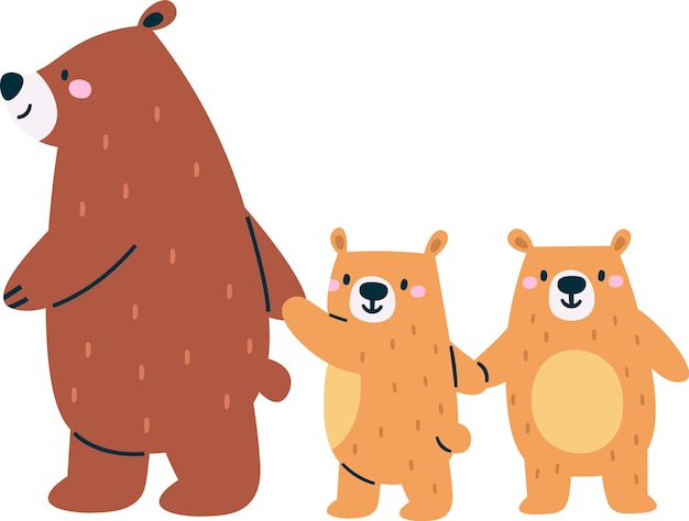 Madre oso y niños caminando
