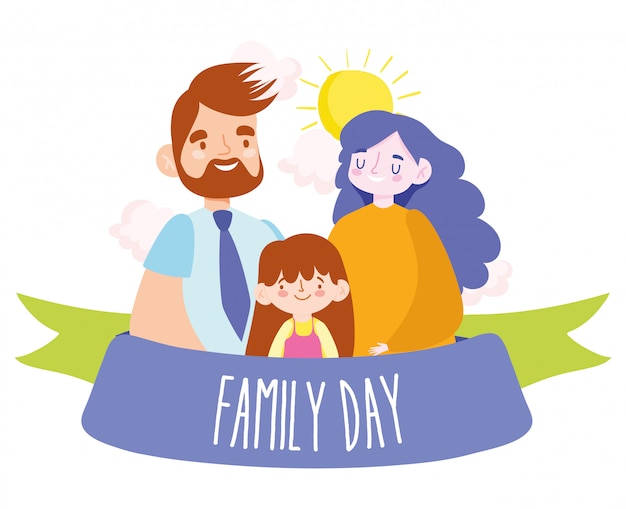 Vector madre padre e hija con diseño de cinta del día familiar