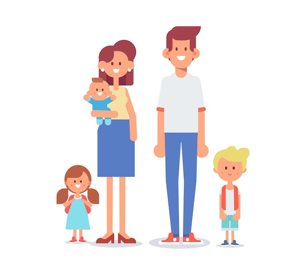 Madre y padre con niños padres de familia ilustración vectorial plana día de la madre día del padre