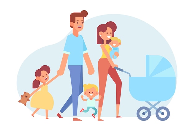 Vector madre y padre con niños padres de familia ilustración vectorial plana día de la madre día del padre