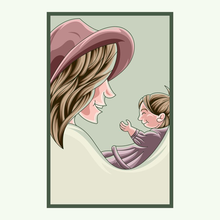 madre con un sombrero llevando a su hija ilustración vectorial para el cartel del Día de las Madres en artístico