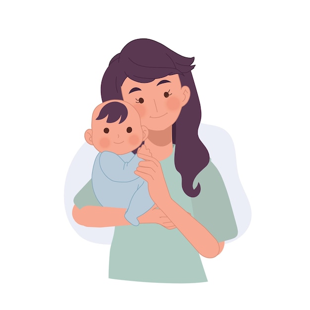 Madre sosteniendo al bebé en brazos bebé en un tierno abrazo de la madre ilustración vectorial plana