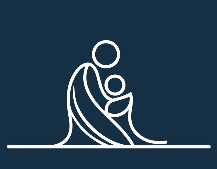 La madre sosteniendo el icono del recién nacido El logotipo de la maternidad