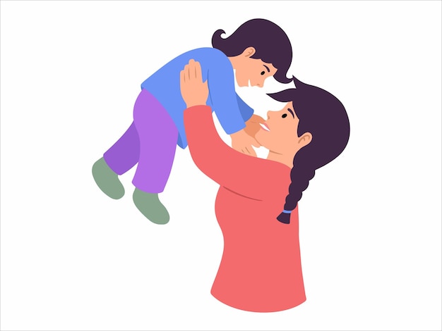 Vector madre sosteniendo ilustración de icono de niño o avatar