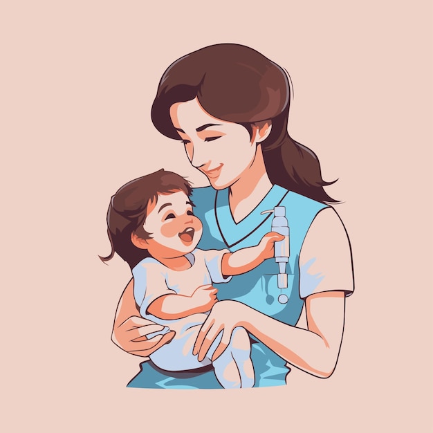 Madre sosteniendo a su bebé Ilustración vectorial de una madre y su bebé
