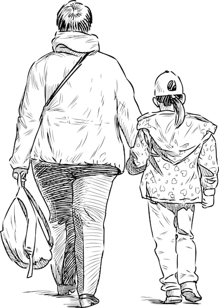 Madre con su hija bajando la calle