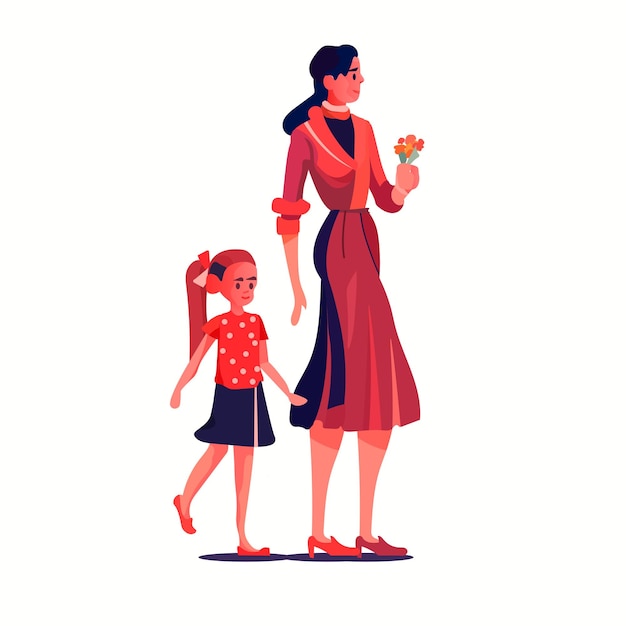 Madre con su hijo pequeño familia amorosa paternidad concepto de cuidado de niños plantilla de tarjeta del día de la madre mujer pasando tiempo con niño ilustración vectorial de longitud completa