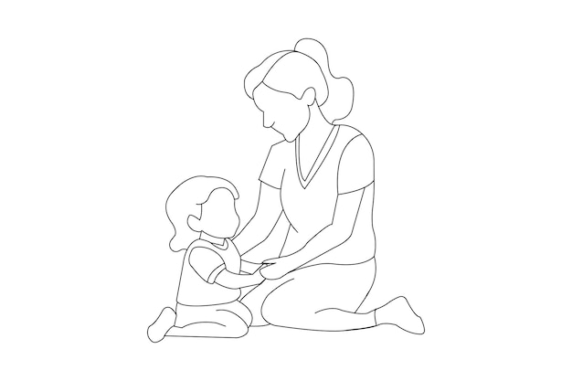 Madre con su niño contorno vector.