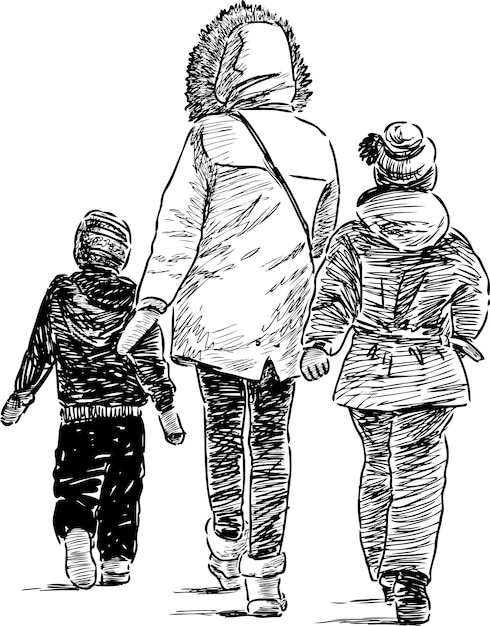 Madre y sus hijos en un paseo
