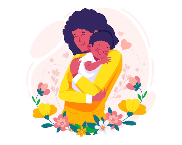 madre, tenencia, bebé, hijo, en brazos, feliz, día madre, ilustración
