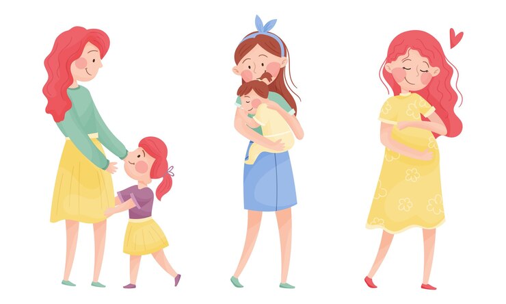 Vector madres felices acurrucando a sus hijos con los brazos vector set
