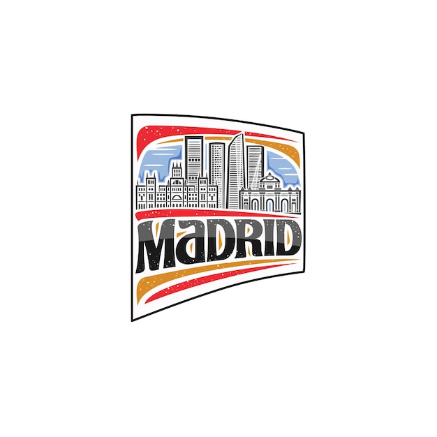 Madrid Skyline Landmark Flag Sticker Emblem Badge Travel Souvenir Ilustración