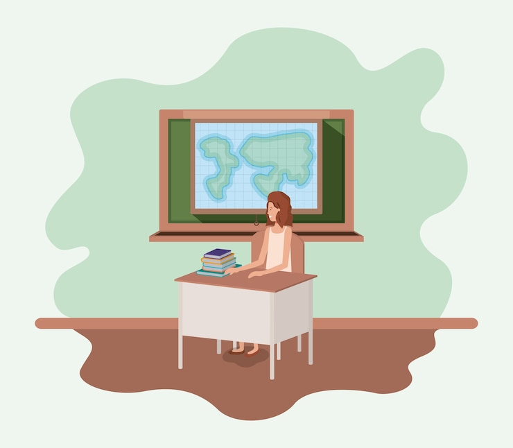 Vector maestra en la clase de geografía.