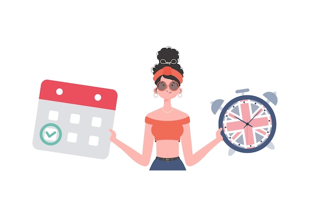La maestra muestra que es hora de aprender inglés el concepto de aprender inglés aislado plano de estilo moderno vector