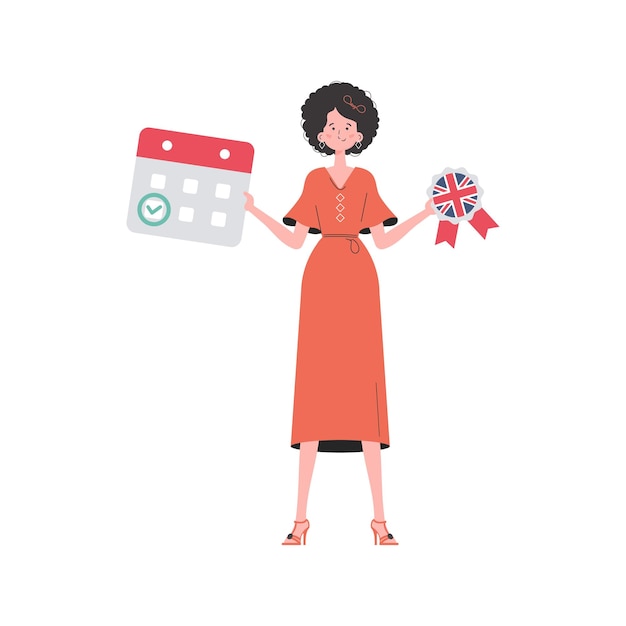 La maestra muestra que es hora de aprender inglés El concepto de aprender inglés Ilustración vectorial de estilo de moda aislado