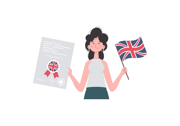 La maestra muestra que es hora de aprender inglés El concepto de enseñar inglés aislado Estilo de dibujos animados de moda Ilustración vectorial