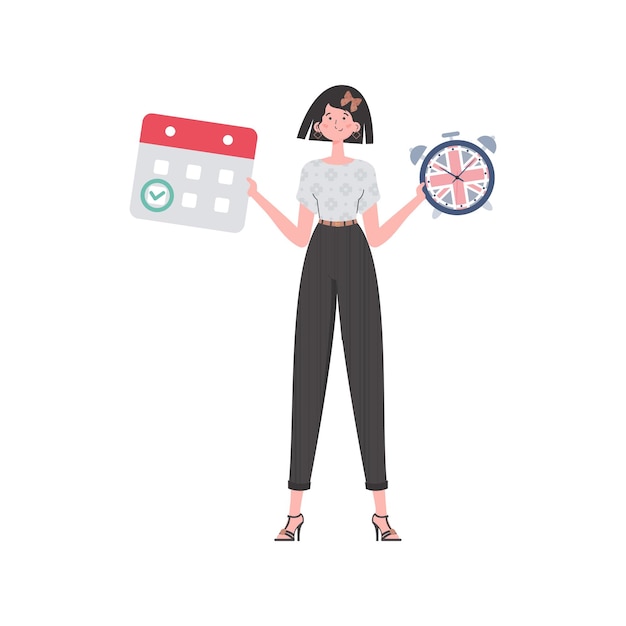 La maestra muestra que es hora de aprender inglés El concepto de enseñar inglés aislado Vector de estilo de dibujos animados de moda