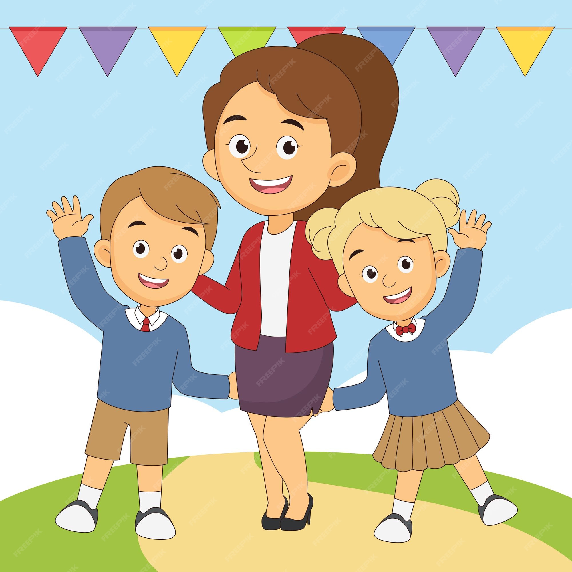 Maestra de regreso a la escuela de dibujos animados | Vector Premium Maestra de regreso a la escuela de dibujos animados | Vector Premium