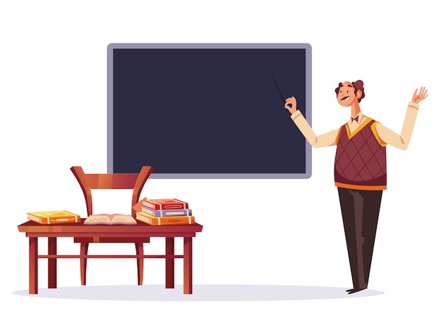 Maestro de clase en el aula cerca del tablero concepto de educación Ilustración de diseño gráfico vectorial